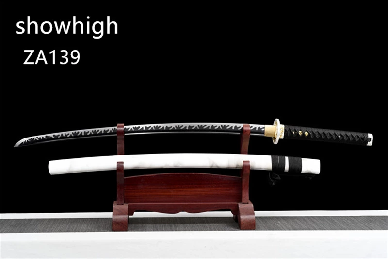 fancy hamon black katana sword ZA139