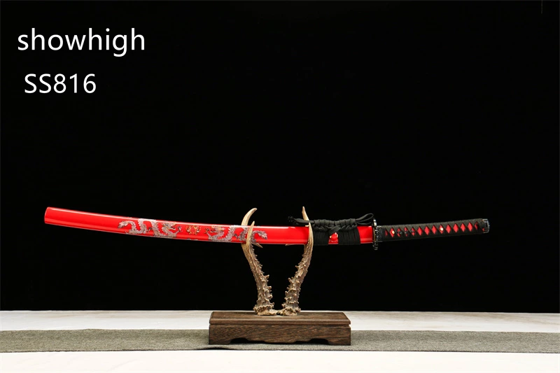 handmade red damascus katana sword SS816