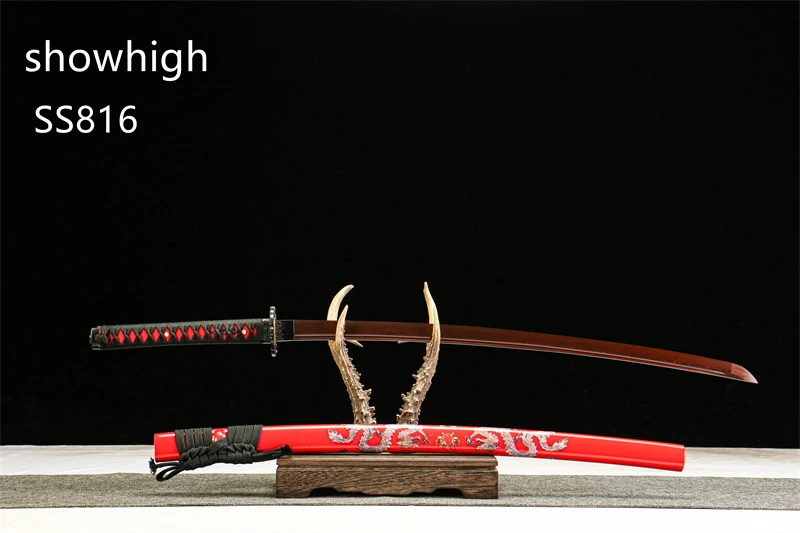 handmade red damascus katana sword SS816