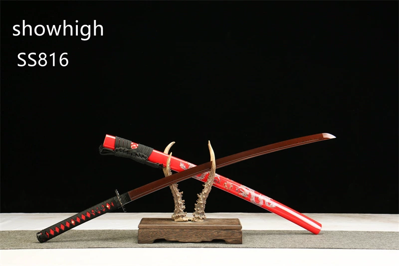 handmade red damascus katana sword SS816