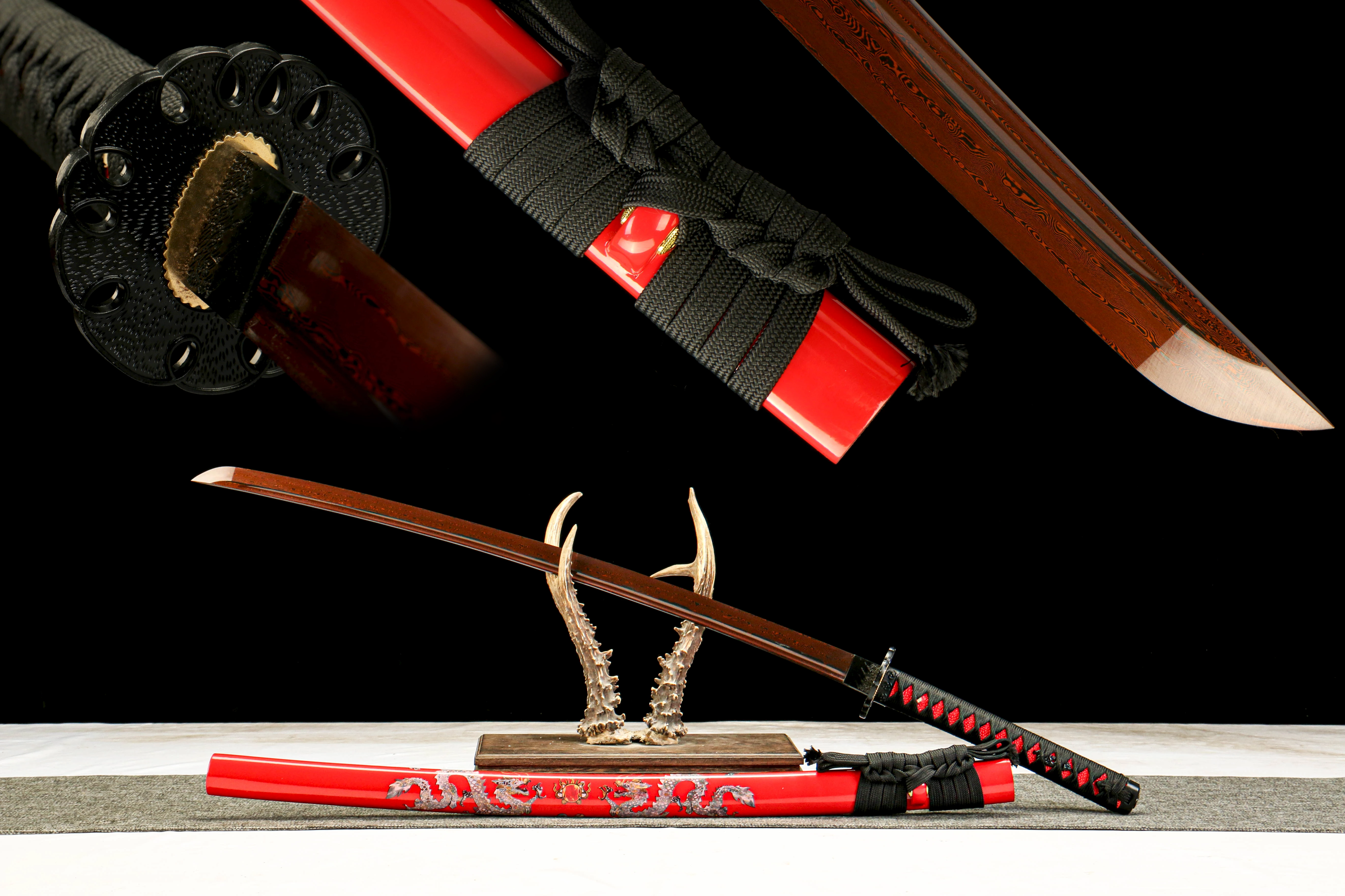 handmade red damascus katana sword SS816