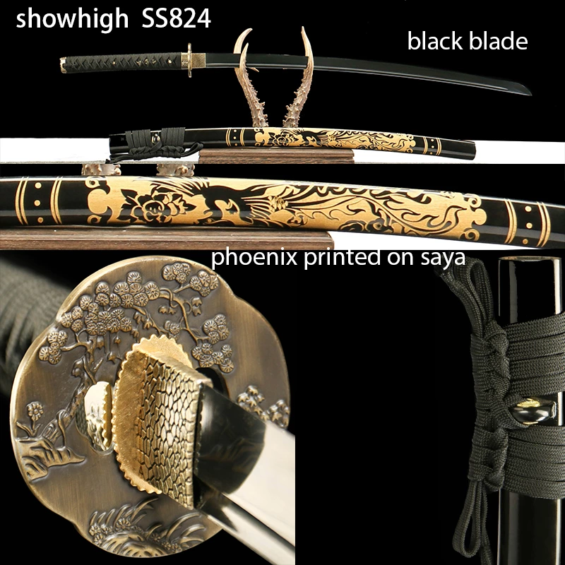 Handmade black katana  phoenix sword SS824