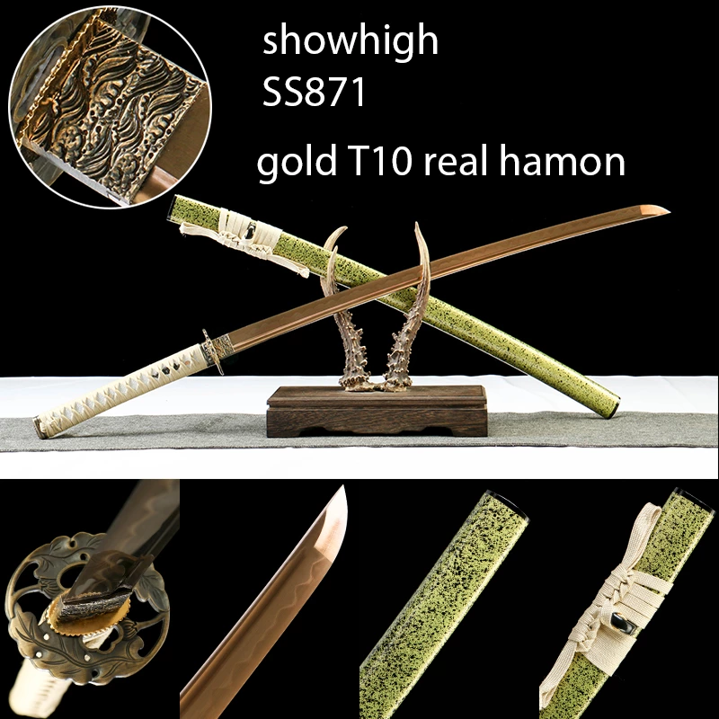 gold T10 real hamon katana sword SS871