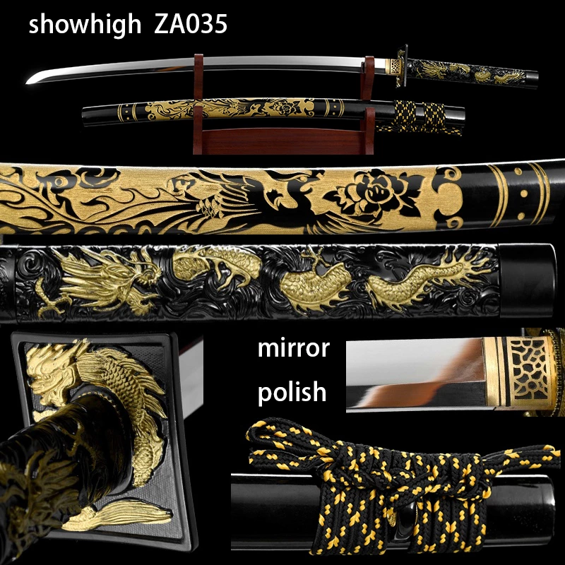 mirror polished high carbon phoenix and dragon katana sword  ZA035