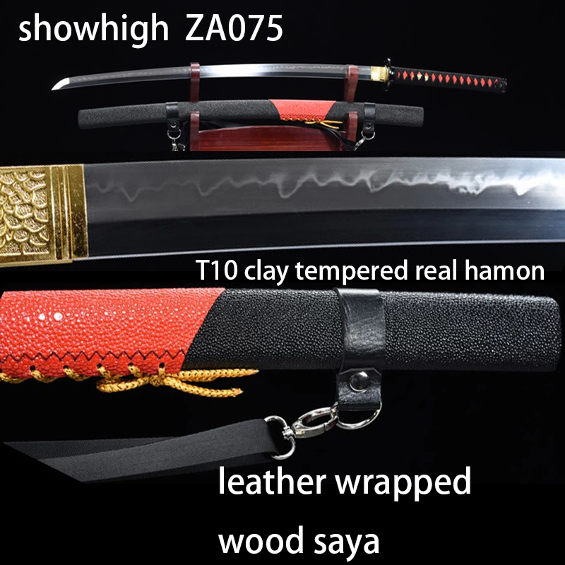 T10 real hamon black katana sword ZA075