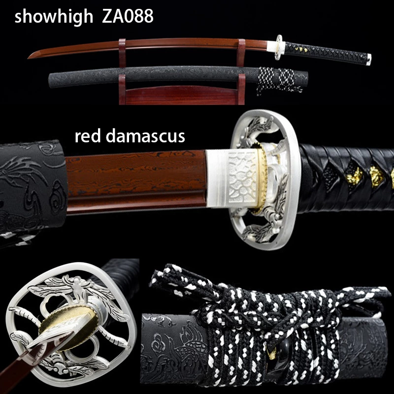 red  damascus katana sword ZA088
