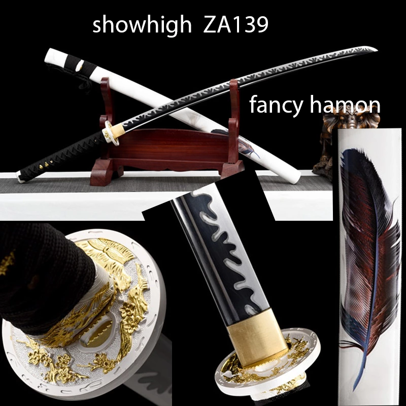 fancy hamon black katana sword ZA139
