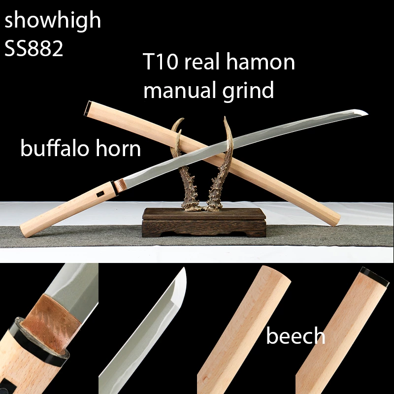 handmade  manual grind T10 real hamon katana sword SS882