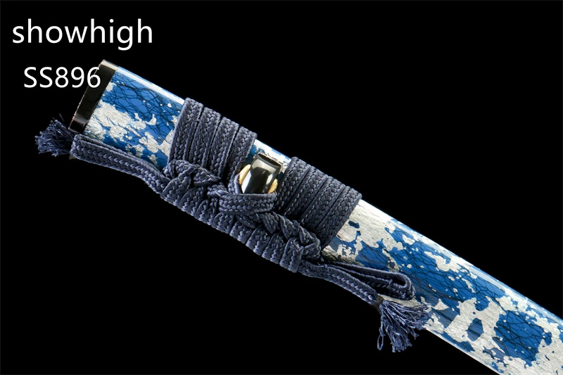 handmade T10 full blade clay tempered real hamon katana sword with gold and silver plated brass tsuba SS896