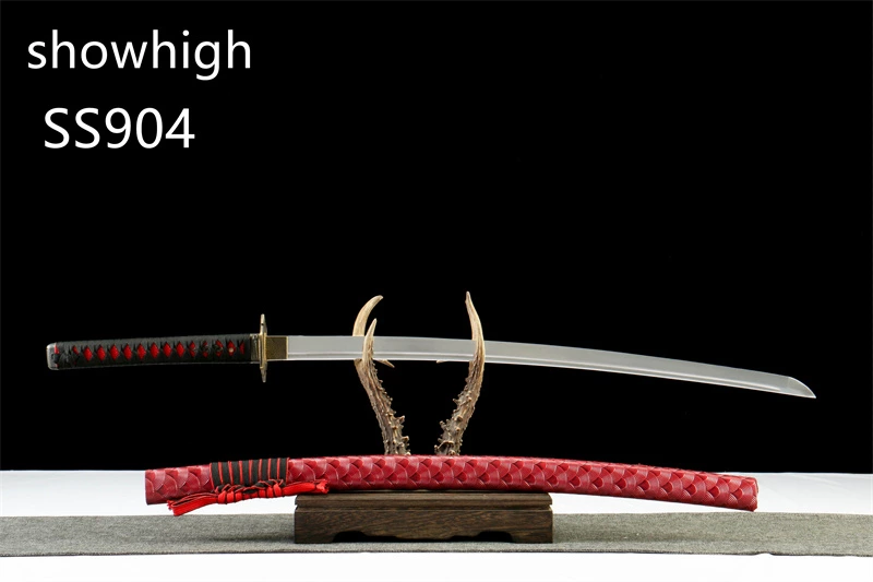 handmade 1065steel katana sword with red leather wrapped wood saya SS904