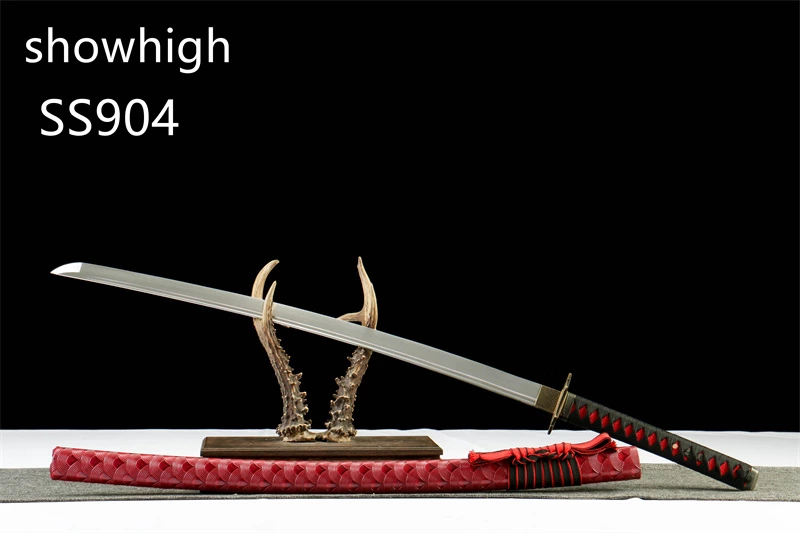 handmade 1065steel katana sword with red leather wrapped wood saya SS904