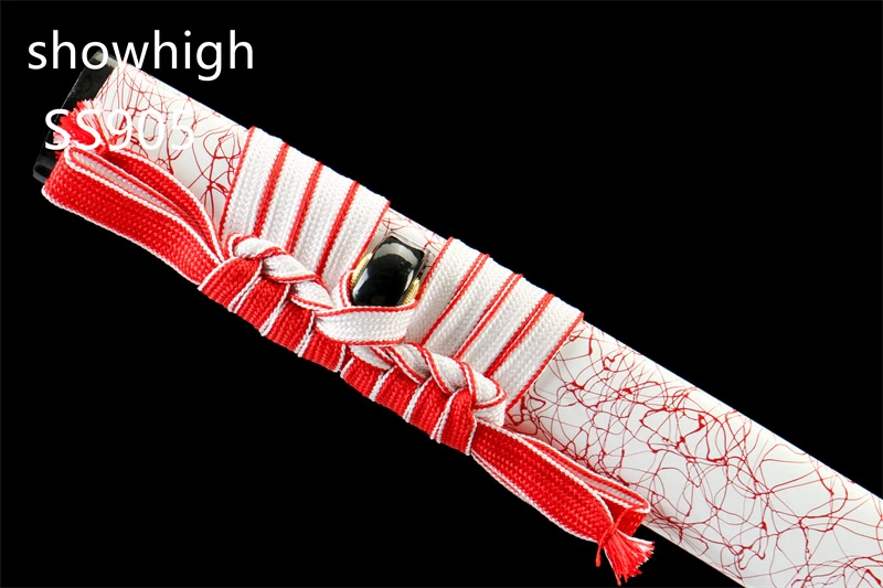 handmade 1065steel katana sword with touchable red lines on white saya SS905