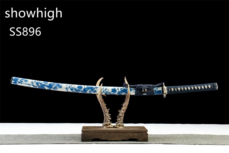 handmade T10 full blade clay tempered real hamon katana sword with gold and silver plated brass tsuba SS896