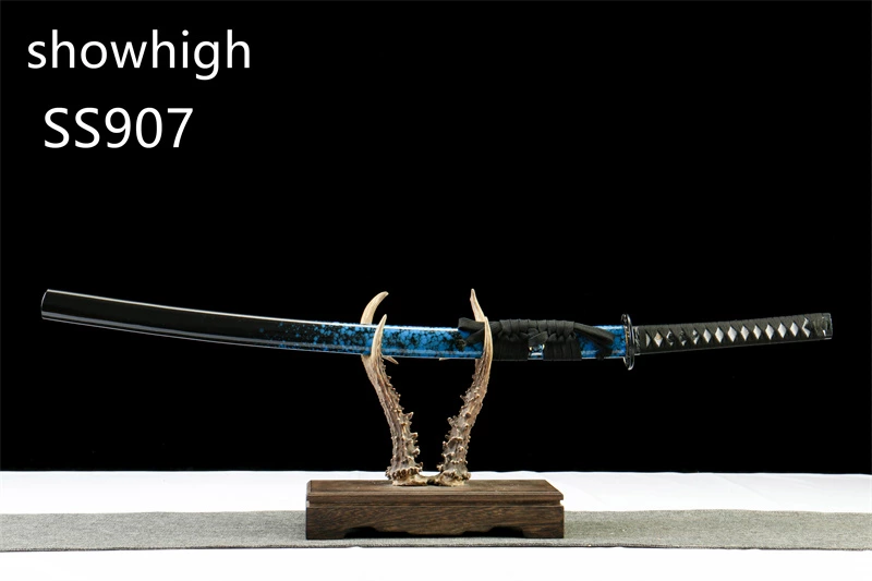 handmade T10 real hamon blue katana sword SS907