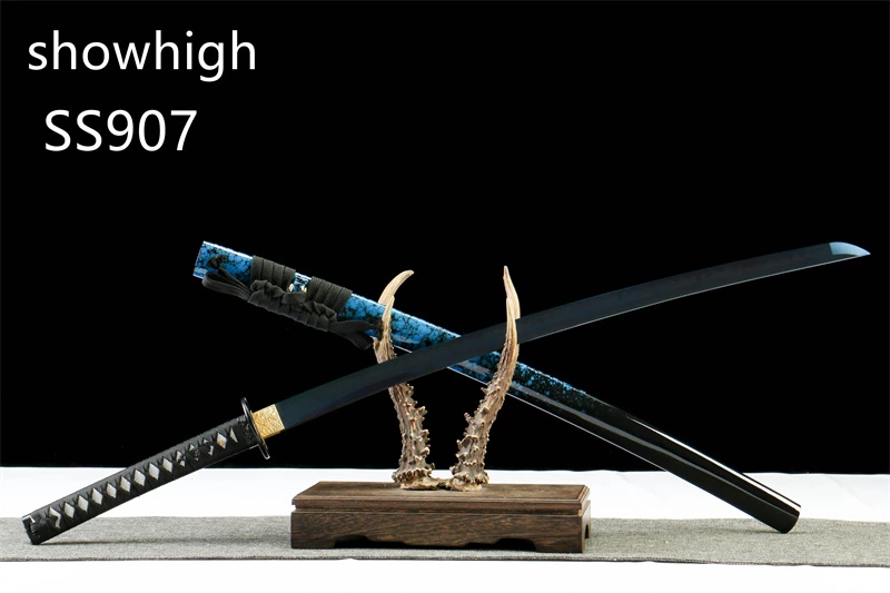 handmade T10 real hamon blue katana sword SS907