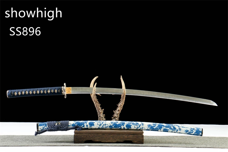 handmade T10 full blade clay tempered real hamon katana sword with gold and silver plated brass tsuba SS896
