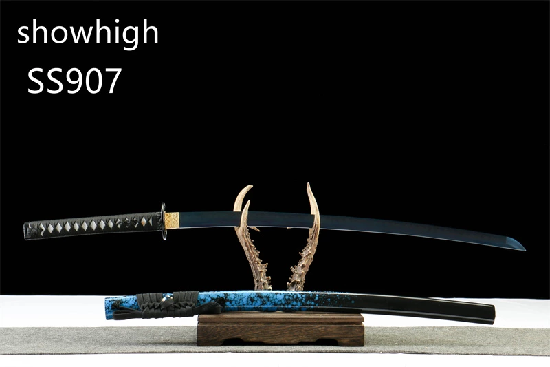 handmade T10 real hamon blue katana sword SS907