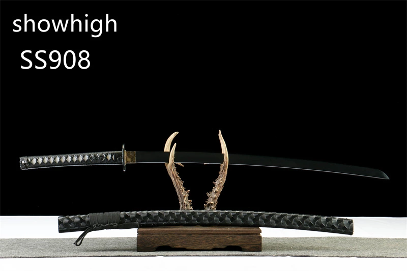 handmade black 1065steel katana sword ss908