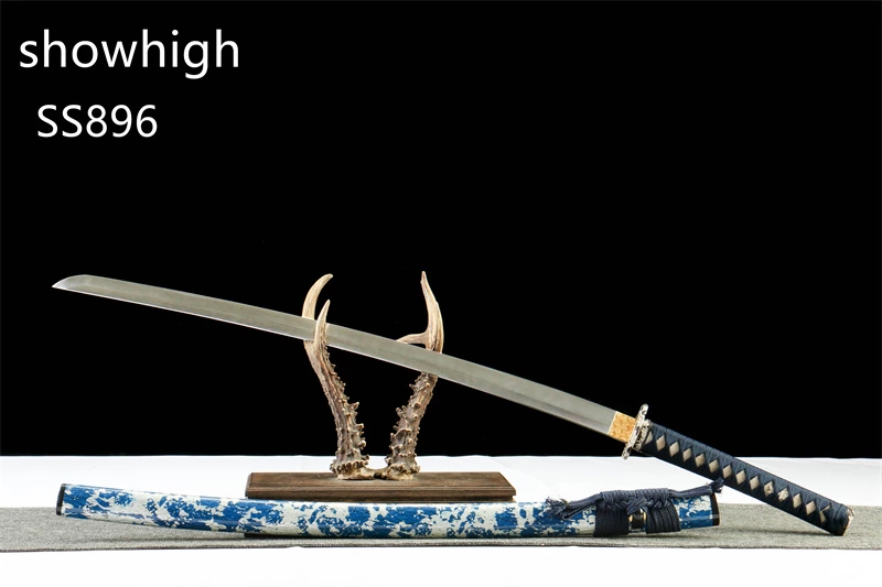 handmade T10 full blade clay tempered real hamon katana sword with gold and silver plated brass tsuba SS896