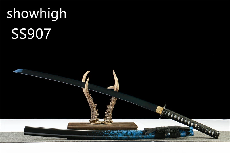 handmade T10 real hamon blue katana sword SS907