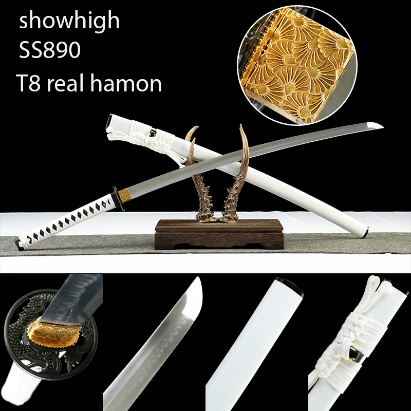 handmade  black dragon T8  clay tempered real hamon SS890