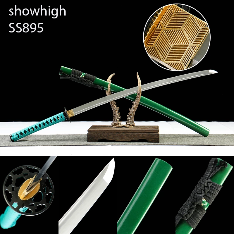 handmade green katana sword ss895