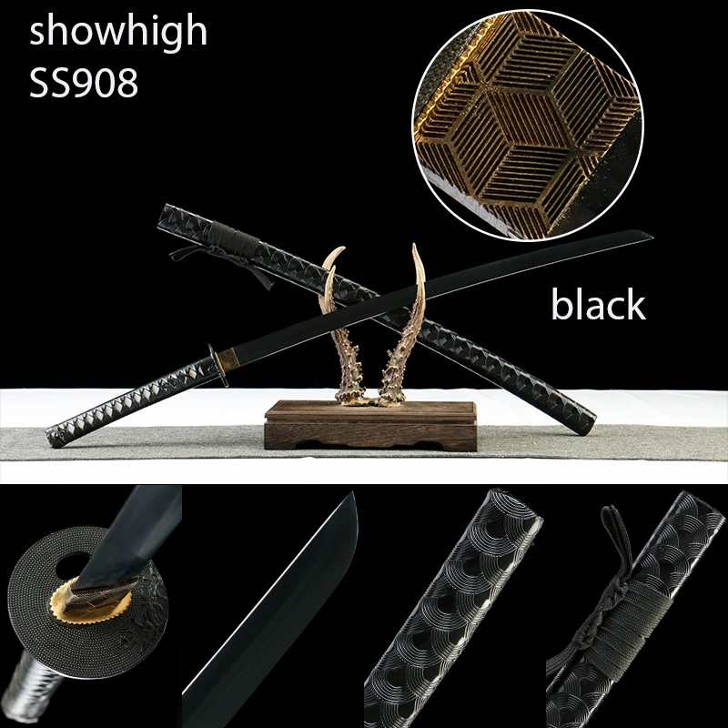 handmade black 1065steel katana sword ss908