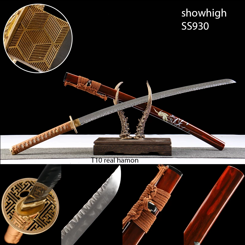 handmade T10 real hamon manul grind sunken blade SS930