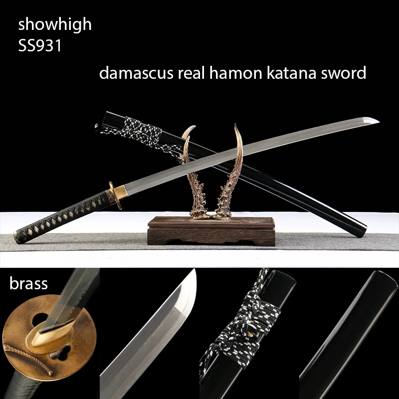 handmade damascus real hamon 3 brightness steel katana sword SS931