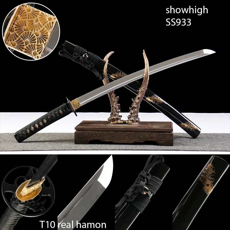 handmade T10 real hamon wakizashi sword  real rayskin SS933